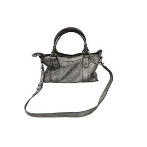 Frye Melissa Satchel/Crossbody Bag Distressed Leather Metallic Gray MSRP $388